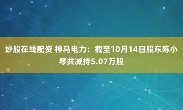 炒股在线配资 神马电力：截至10月14日股东陈小琴共减持5.07万股